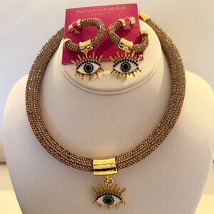 NEW KURT GEIGER LONDON Evil Eye Pendant Collar Rope Necklace & earrings set